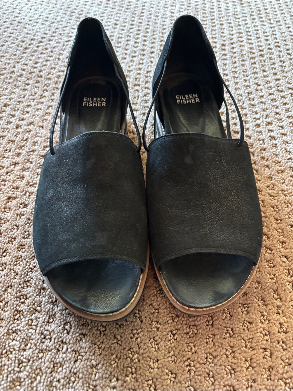 Eileen Fisher Black Suede Open-Toe Slingback Mules